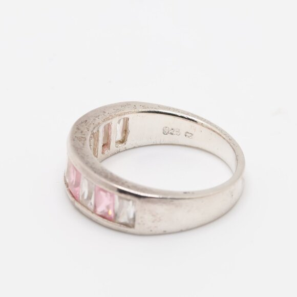 Vintage Sterling Silver Pink White CZ Ring - Picture 4 of 7